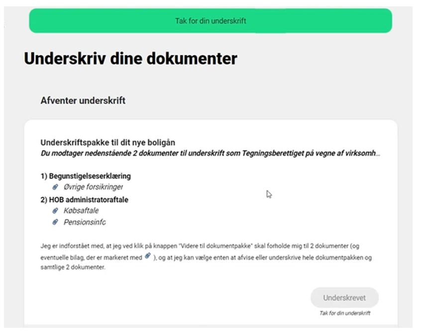 skærmbillede der viser kvitteringssiden
