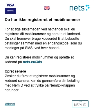 3DS besked når vi mangler dit mobilnummer