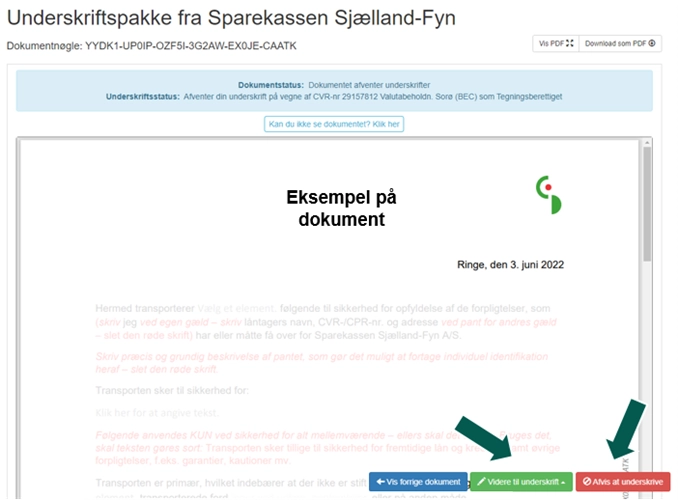 skærmbillede der viser hvordan man går videre til underskrift
