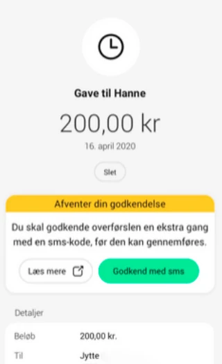 Godkend betalingen sms-kode under posteringsdetaljer