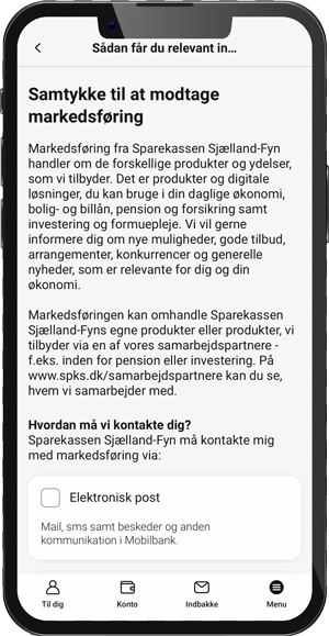 Afmeld samtykke til at modtage markedsføring i din Mobilbank