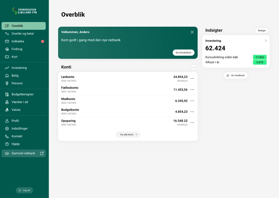 Skærmbillede af den nye Netbank, som den ser ud fra den 5. marts 2024