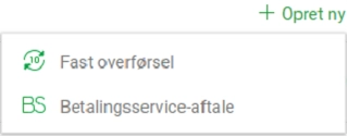 Skærmbillede af om du vil vælge fast betaling eller BS aftale